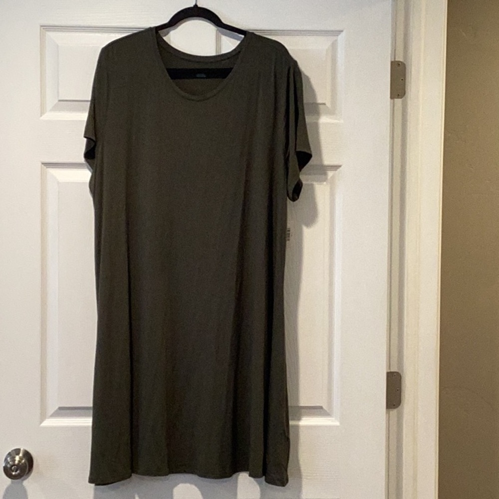 Amazon Essentials Crew Neck Swing Dress Olive Green